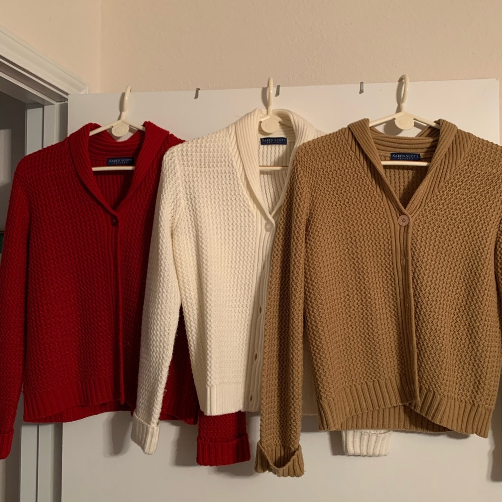 Karen Scott 8 Petite Five Button Sweaters